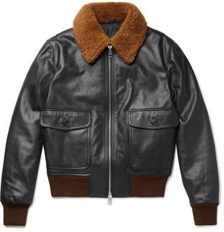 Ami Shearling-trimmed Leather Jacket