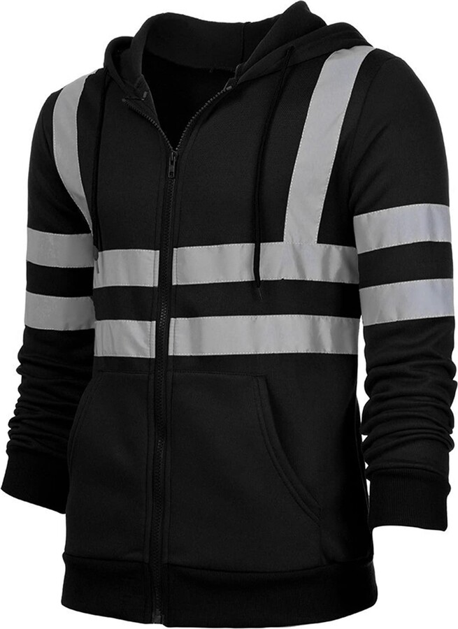 Hi Vis Hoodie Reflective Skull US Flag Blue Neon Custom Name Safety Workwear For Workers Runners Cyclists Trucker Operator Patriotic