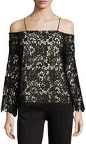Thumbnail for your product : Alice + Olivia Prena Trumpet-Sleeve Off-the-Shoulder Lace Top