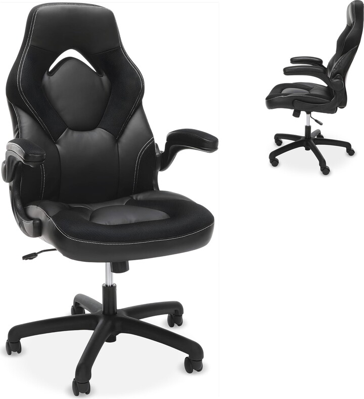 Respawn 3085 Ergonomic Gaming Chair for Adults, High Back Office Chair with Headrest and Flip Up Arms, Leather Racing Style Gaming Seat with Lumbar Support, Video Game Computer Desk Seat - Black