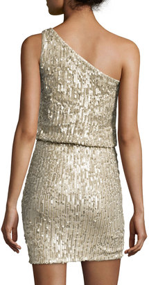 Halston One-Shoulder Sequined Dress, Champagne