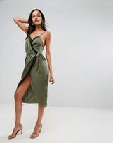 Thumbnail for your product : ASOS Hammered Satin Lace Trim Cami Sexy Wrap Midi Dress
