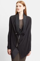 Thumbnail for your product : Rick Owens Leather Trim Draped Open Front Silk Cardigan