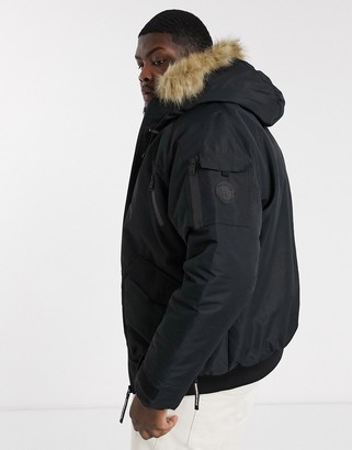 Good For Nothing bomber jacket in black with faux fur hood