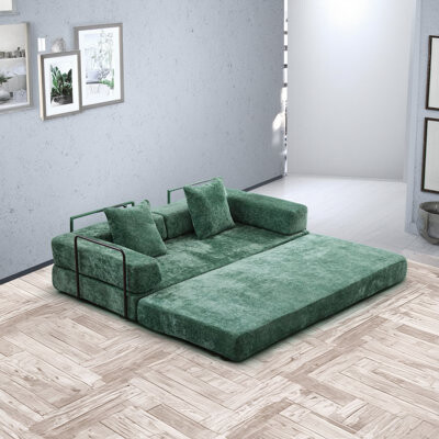 Ivy Bronx Dark Green Chenille Floor Sofa Compressed Convertible Sofa Bed With Pillow Backrest And Armrests Also Serves As A Comfortable Futon Leisure Sleeper