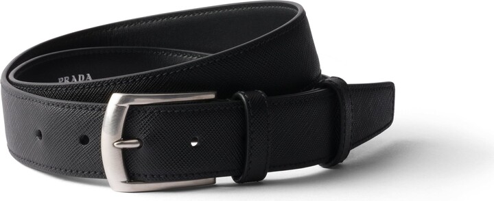 Prada Saffiano Leather Belt Man Black Size 105