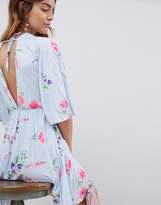 Thumbnail for your product : ASOS Design Pleated Kimono Mini Dress In Floral Print