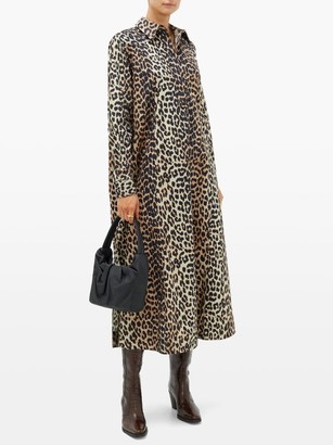 Ganni Leopard-print Cotton-poplin Shirt Dress - Leopard