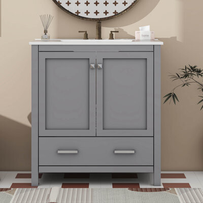 Cosmic Bathroom Vanity With Single Sink, Bathroom Storage Cabinet With 2 Doors And A Drawer