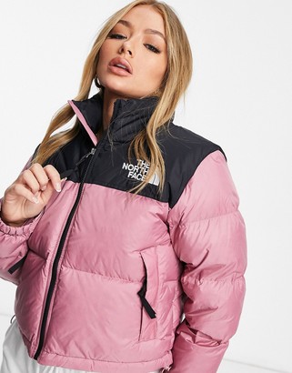 The North Face Nuptse cropped jacket in pink - ShopStyle