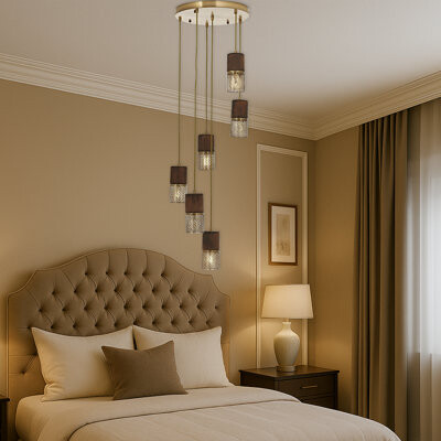 Everly Quinn 6 Lights Metal Body Wooden Cap Vintage Cluster Mike Pendant