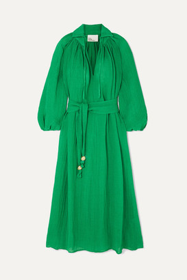 Lisa Marie Fernandez Poet Belted Linen-blend Maxi Dress - Green