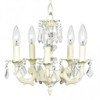 The Well Appointed House Ivory Five Arm Stacked Glass Ball Chandelier