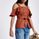 Thumbnail for your product : River Island Petite orange button front bardot top