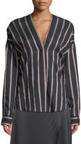 Thumbnail for your product : Vince Textured Striped Long-Sleeve Blouse
