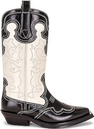 - Save 26% Black Ganni Leather Embroidered Western Boots in Black,Beige Womens Boots Ganni Boots 