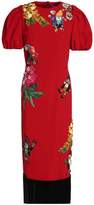 Thumbnail for your product : Dolce & Gabbana Velvet-Paneled Appliquéd Wool-Blend Midi Dress