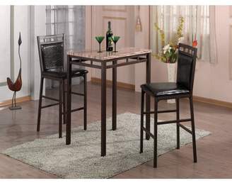 Homesource Home Source Amber 3 Piece Bistro Set with Counter Height Brown Faux Marble Table and 2 Textured Faux Leather Side Chairs