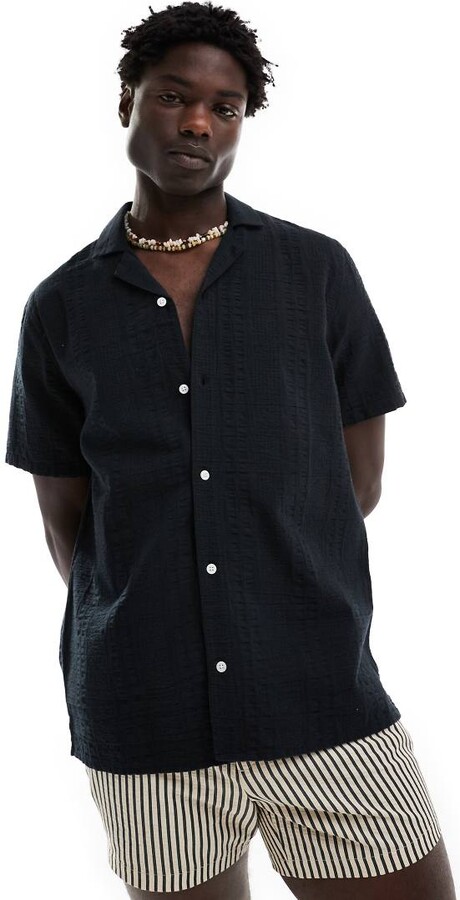 Hollister short sleeve seersucker shirt in black ShopStyle