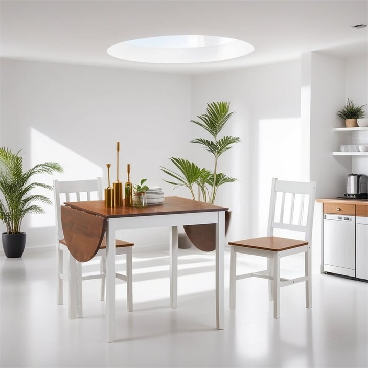 DEELIGHT Solid Wood Kitchen Table,Drop Leaf Tables,Folding Dining Table