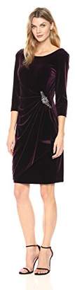 Alex Evenings Women's Velvet Dress with Sleeve and Hip Detail (Regular and Petite)