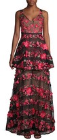 Thumbnail for your product : Marchesa Floral-Embroidered V-Neck Gown
