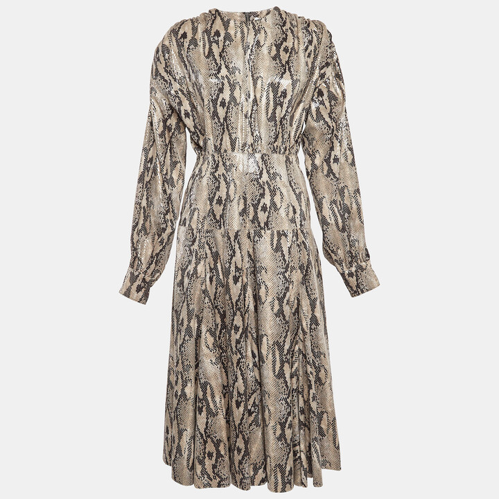 MSGM Brown Python Skin Pattern Faux Leather Midi Dress M