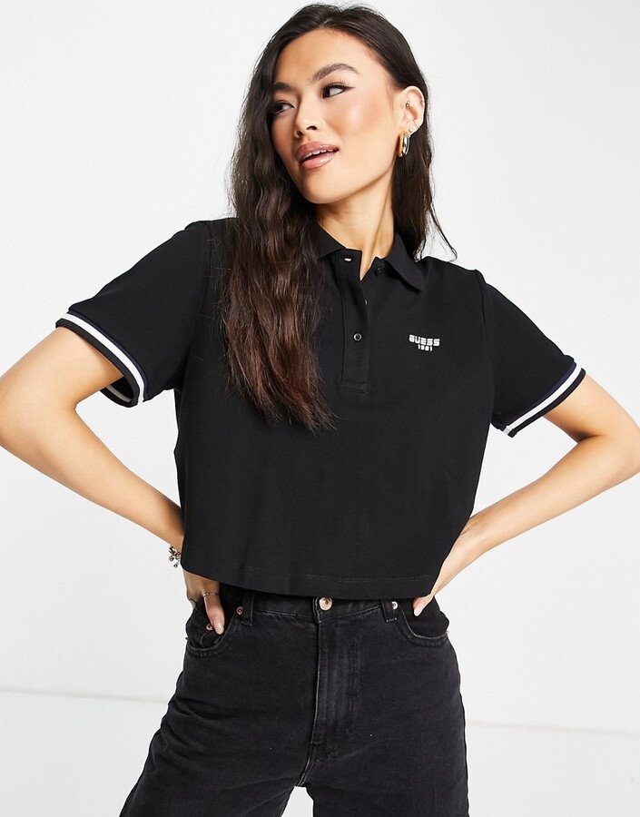 GUESS logo polo top in black - ShopStyle