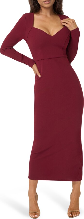 Bebe Open Back Long Sleeve Maxi Dress