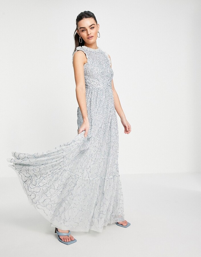 Maya all over embellished maxi dress with lace top in ice blue - ShopStyle