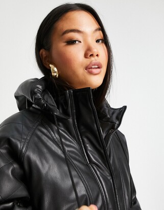 ASOS Petite ASOS DESIGN Petite quilted faux-leather bomber jacket in black