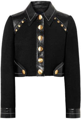 Proenza Schouler Cropped Studded Wool-blend And Patent-leather Jacket - Black