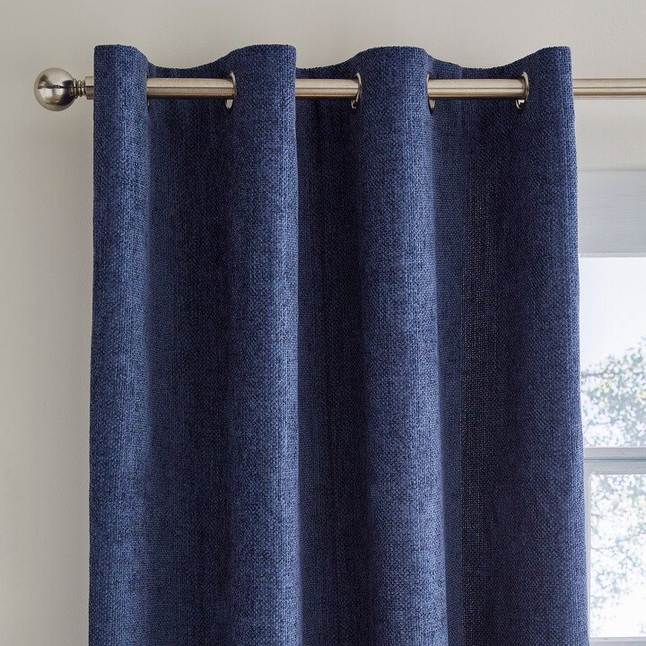 Dunelm Ensley Chenille Thermal Luxe Navy Eyelet Curtains Navy Blue