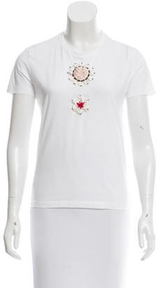 Prada Floral-Accented Short Sleeve T-Shirt