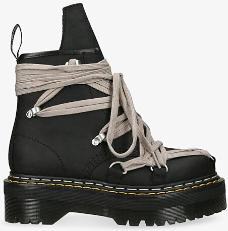 Rick Owens Womens Black/Comb x Dr. Martens 1460 Quad Sole Megalace® Leather Biker Boots Eur 37 / 4 Uk Women