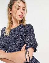 Thumbnail for your product : Qed London tie sleeve midaxi dress in navy polka dot