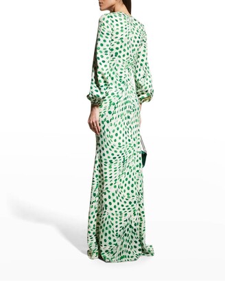 Brandon Maxwell Audrey Dot-Print Blouson-Sleeve Gown
