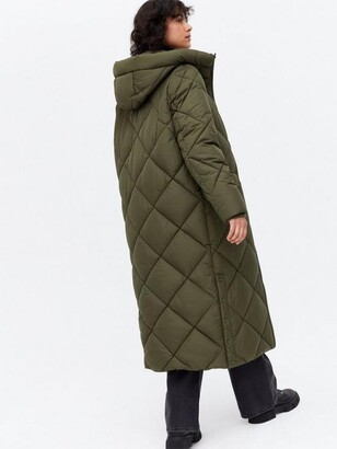 New Look Tamara Quilted Longline Padded Coat - Khaki