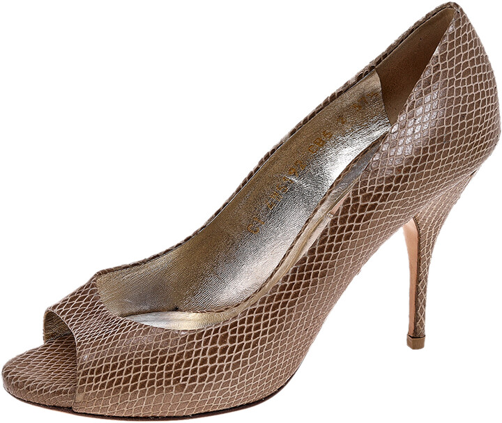 snakeskin peep toe heels