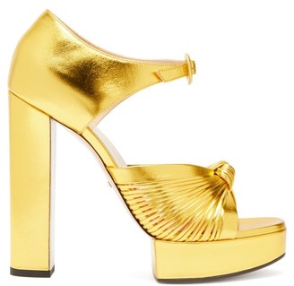 Gucci Crawford Knotted Metallic-leather Platform Sandals - Womens - Gold