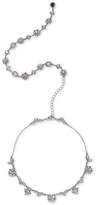 Jewel Badgley Mischka Silver-Tone Crystal Flower 15and#034; Backdrop Collar Necklace