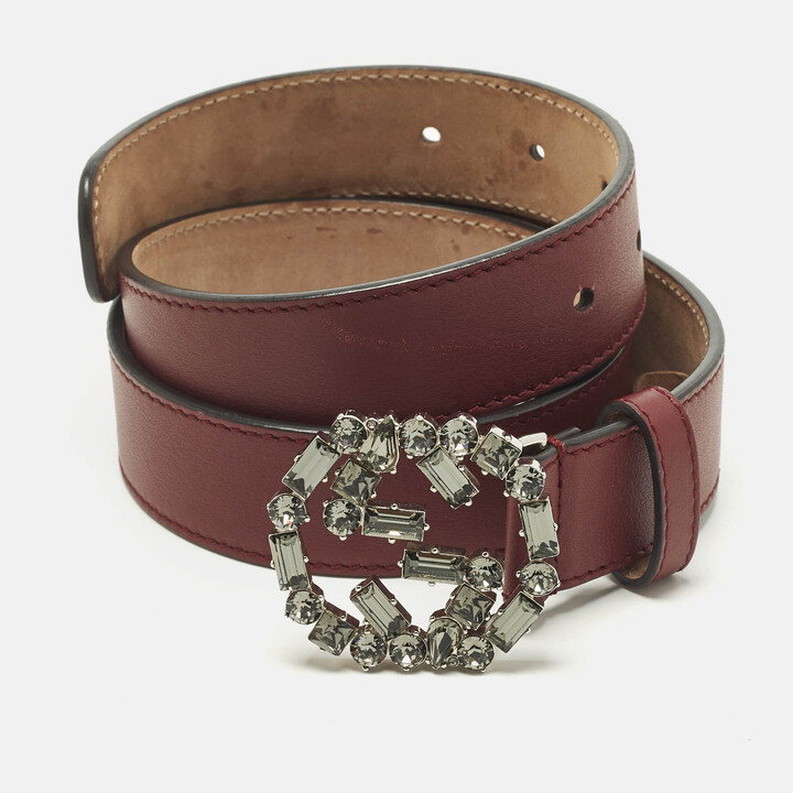 Gucci Interlocking G Crystals Belt Burgundy Leather