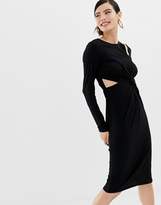 Thumbnail for your product : Miss Selfridge bodycon midi dress with cut out detail in black