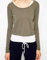 Thumbnail for your product : Earth Couture Coverstitch Finished Long Sleeved Top With Back Slit And Velvet Ribbon Trim