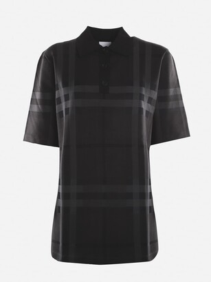 Burberry Oversized Silk Polo Shirt With All-over Check Motif
