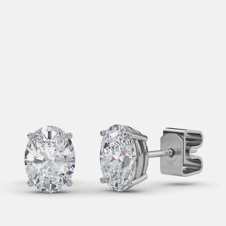 Made By Man 6.00 Ct Oval 14K White Gold Lab Grown Diamond Solitaire 4 Prong Earring