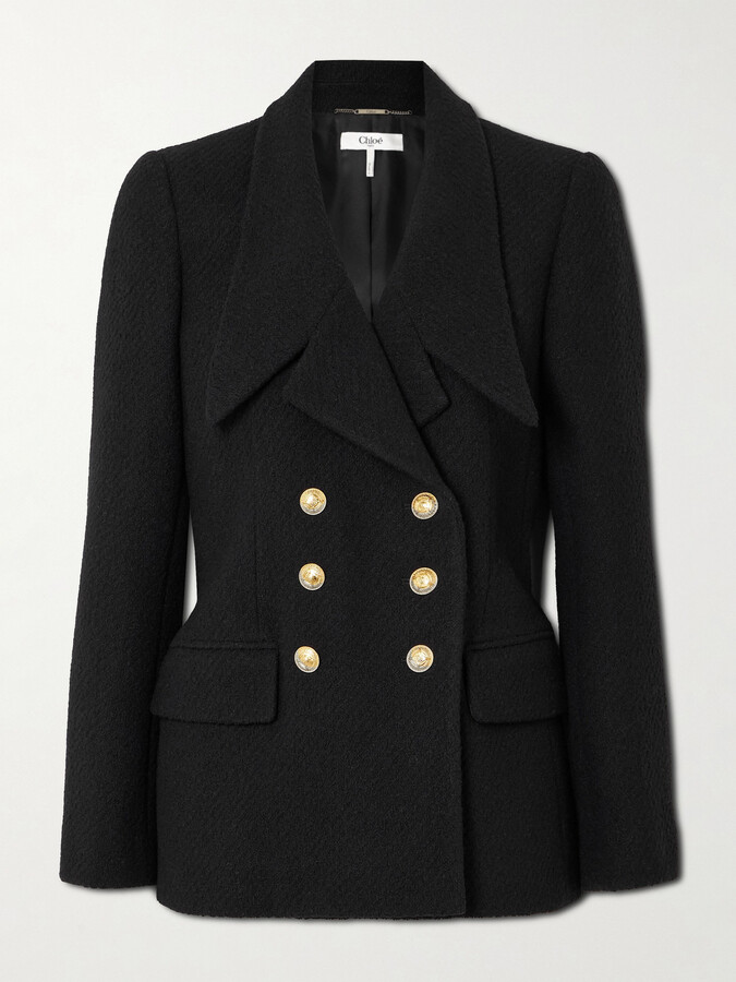 Chloé Double-breasted Wool-blend Bouclé Blazer - Black