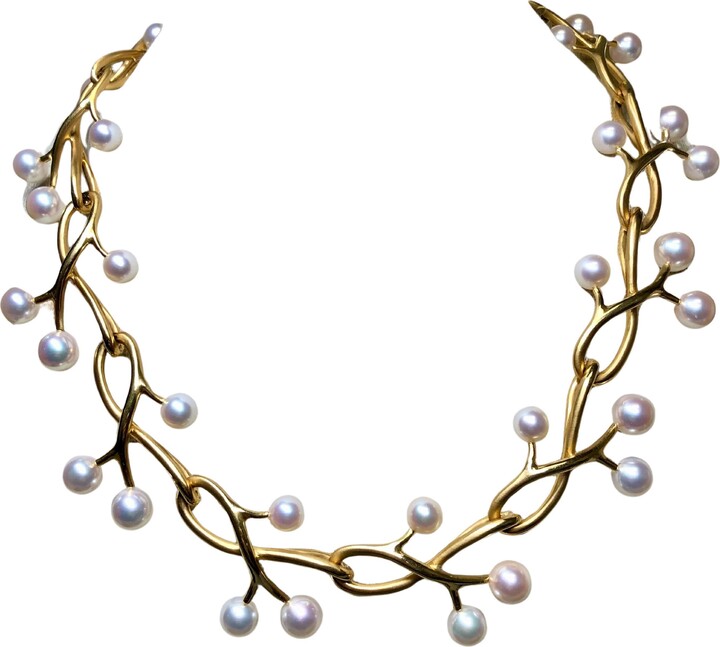 Estate 18k Yellow Gold Thorn & Twig Pearl Necklace Angela Cummings For Assael