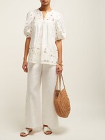 Thumbnail for your product : Zimmermann Juno Embroidered Balloon Sleeve Top - Cream