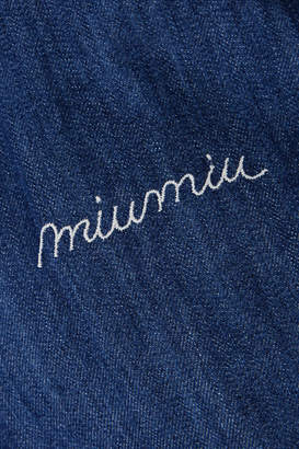 Miu Miu Embroidered Denim Bomber Jacket - Mid denim